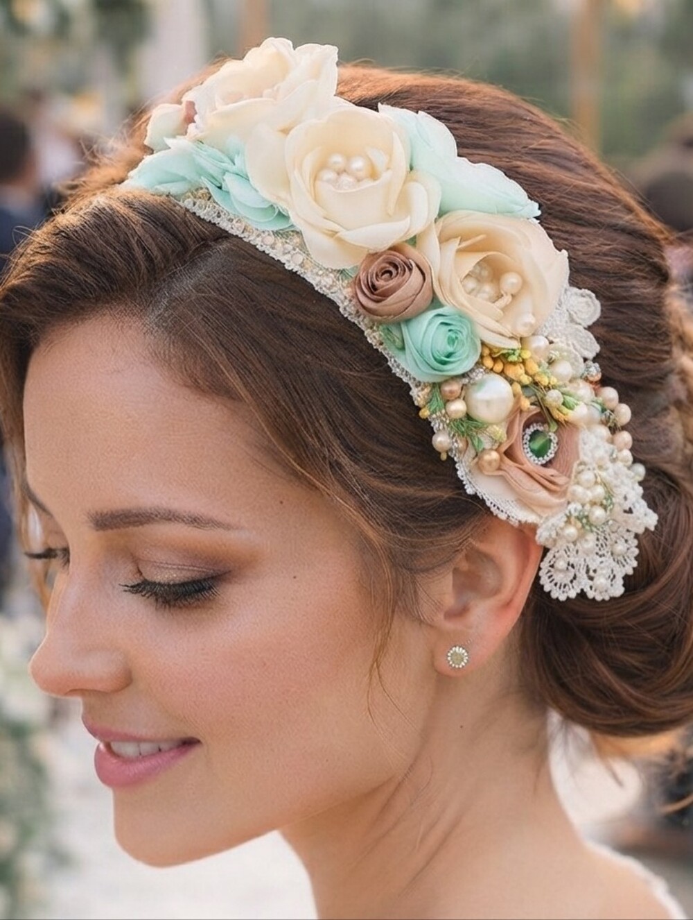 Handmade Floral Bridal Headband - Lace & Pearl Wedding Hairpiece.✨